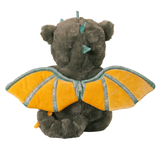 Plush grey Dinkum Doll dragon toy seen from behind, featuring yellow wings and small spikes.