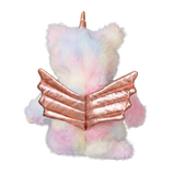 Back view of Olli Ella Cozy Day Dinkum Doll Sunbeam in pastel tie dye plush outfit with rose gold wings.