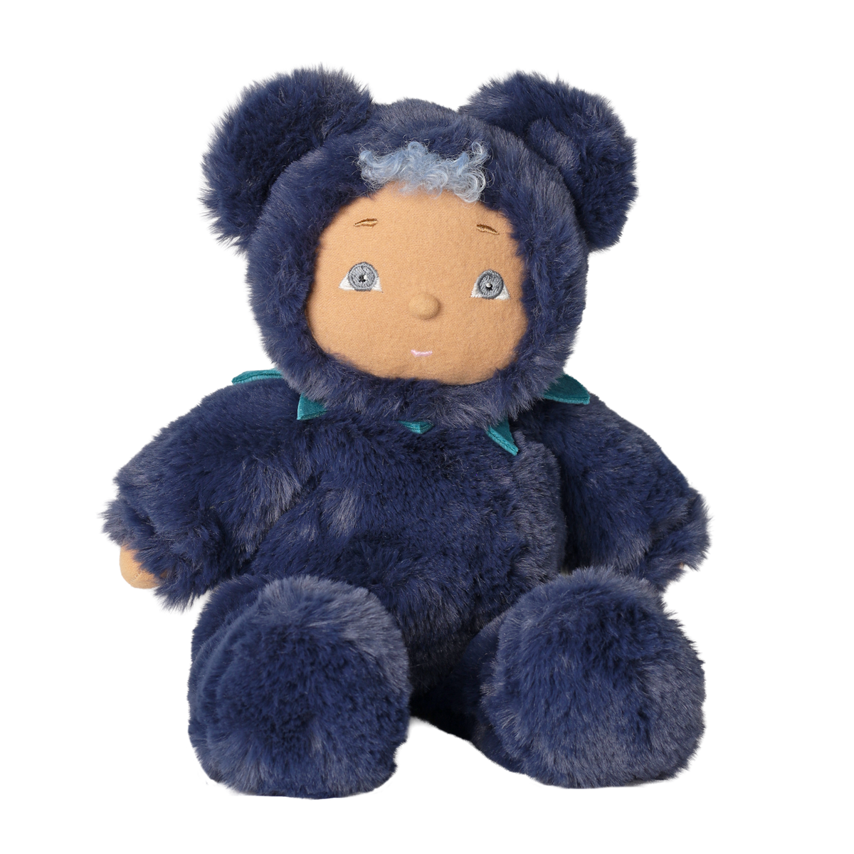 Olli Ella Cozy Dinkum Blueberry Bear plush doll sitting on a white background.