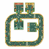 A 21-piece giant puzzle by Djeco, featuring a colorful and imaginative road layout with various intersections, ramps, and parking areas.