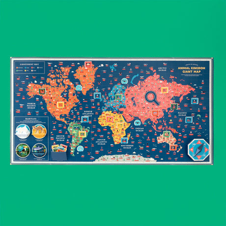 Large colorful Animal Kingdom giant world map poster with pop-up features on a green background.