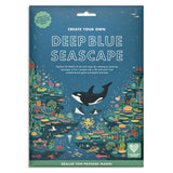 Packaging for "Create Your Own Deep Blue Seascape" activity kit featuring underwater ocean illustrations.