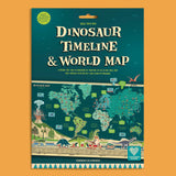 Packaging for a Make Your Own Dinosaur Timeline & World Map activity set against an orange background.