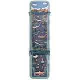 Vertical ocean depth chart activity board with sea creatures and submersibles on a plain white background.
