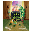 Book cover for 'A Day Off School' showing a child watching TV with dinosaurs and UFOs outside.