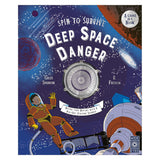 Book cover for 'Spin to Survive: Deep Space Danger' showing an astronaut floating near a spacecraft in outer space.