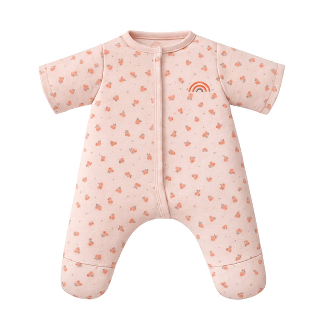 Dinkum Doll Marlow floral pajamas in pink with a small embroidered rainbow on the chest.