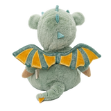 Back view of Olli Ella Dinky Dinkum Dax Dragon plush toy showing green and yellow wings.