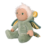 Olli Ella Dinky Dinkum Dax Dragon plush doll sitting in a side view profile.