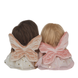 Back view of two Dinky Dinkum plush fairy dolls with pink and peach butterfly wings.