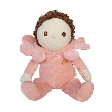 Olli Ella Dinky Dinkum Dahlia flower plush doll isolated on a white background.