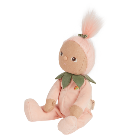 Side view of Olli Ella Dinky Dinkums Peggy Peach plush doll toy.
