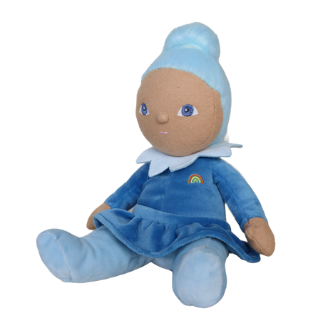 Olli Ella Dinky Dinkum Iris plush doll wearing a blue dress and hat.