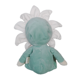 Back view of a Olli Ella Dinky Dinkum Lily plush doll wearing a green flower costume with white petals.