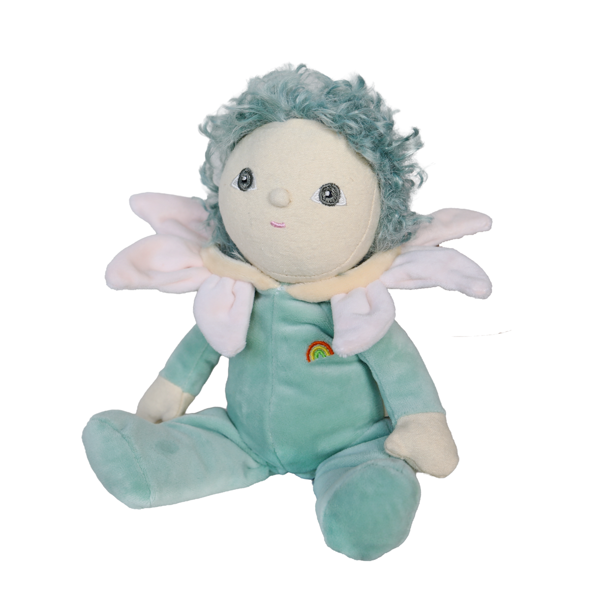 Olli Ella Dinky Dinkums Lily plush doll, mint green flower fairy soft toy.