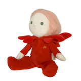 Olli Ella Dinky Dinkum Rose plush doll wearing a red flower jumpsuit.