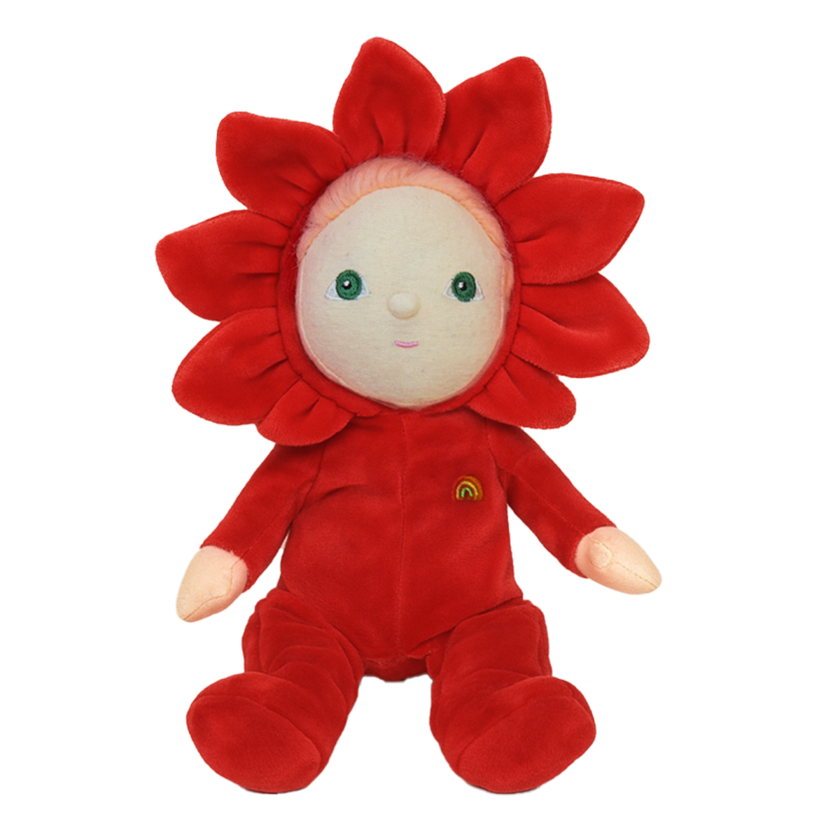 Dinky Dinkums Rose plush doll wearing a bright red flower costume with petals around its face.