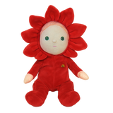Dinky Dinkums Rose plush doll wearing a bright red flower costume with petals around its face.