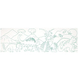 Green outline illustration of prehistoric landscape on a dinosaur colouring-in roll.