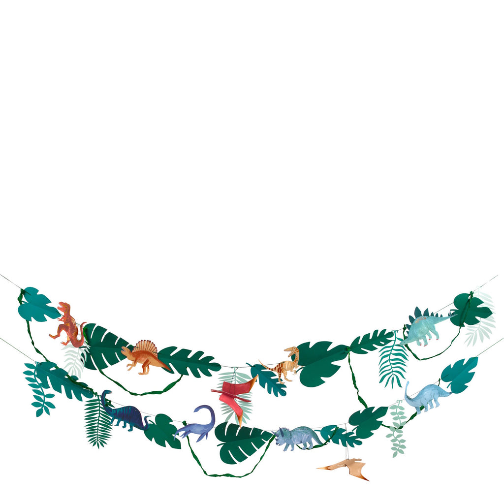 Featuring detailed, colourful dinosaur cutouts and foliage elements, perfect for decorating a dino-themed party or playroom.