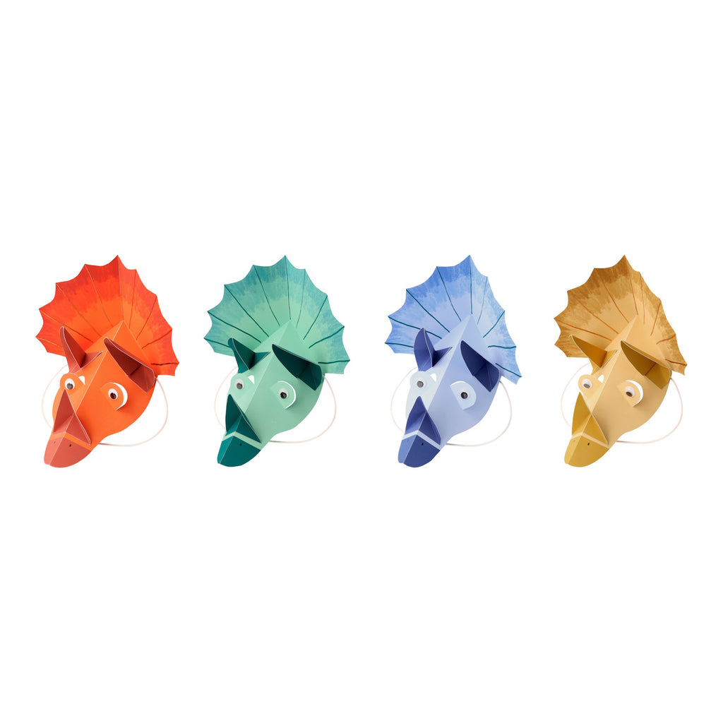 Hats with vibrant colours and 3D dinosaur features, perfect for roaring fun at a dinosaur-themed birthday party.