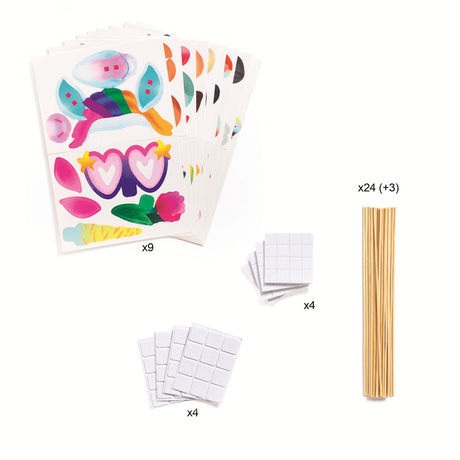 A kit featuring fun, customisable animal masks with colourful decorations for creative party activities or dress-up play.