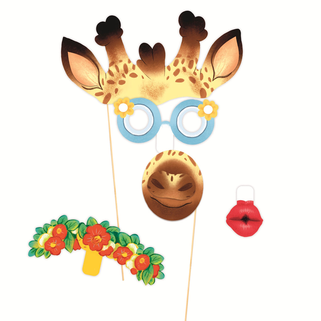 A kit featuring fun, customisable animal masks with colourful decorations for creative party activities or dress-up play.