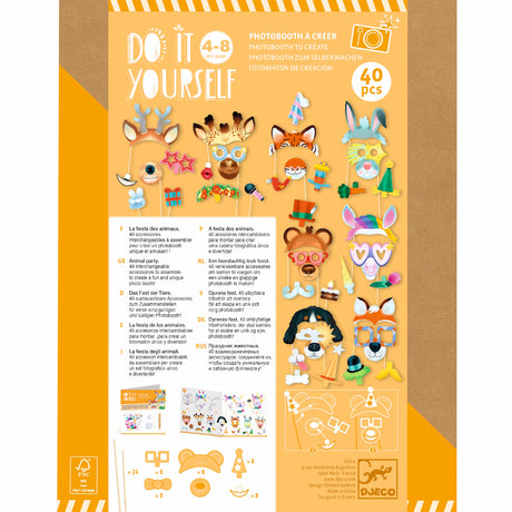 A kit featuring fun, customisable animal masks with colourful decorations for creative party activities or dress-up play.