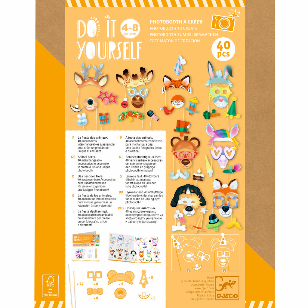 A kit featuring fun, customisable animal masks with colourful decorations for creative party activities or dress-up play.