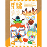 A kit featuring fun, customisable animal masks with colourful decorations for creative party activities or dress-up play.