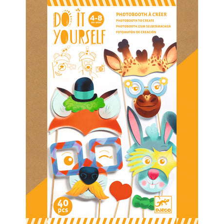 A kit featuring fun, customisable animal masks with colourful decorations for creative party activities or dress-up play.