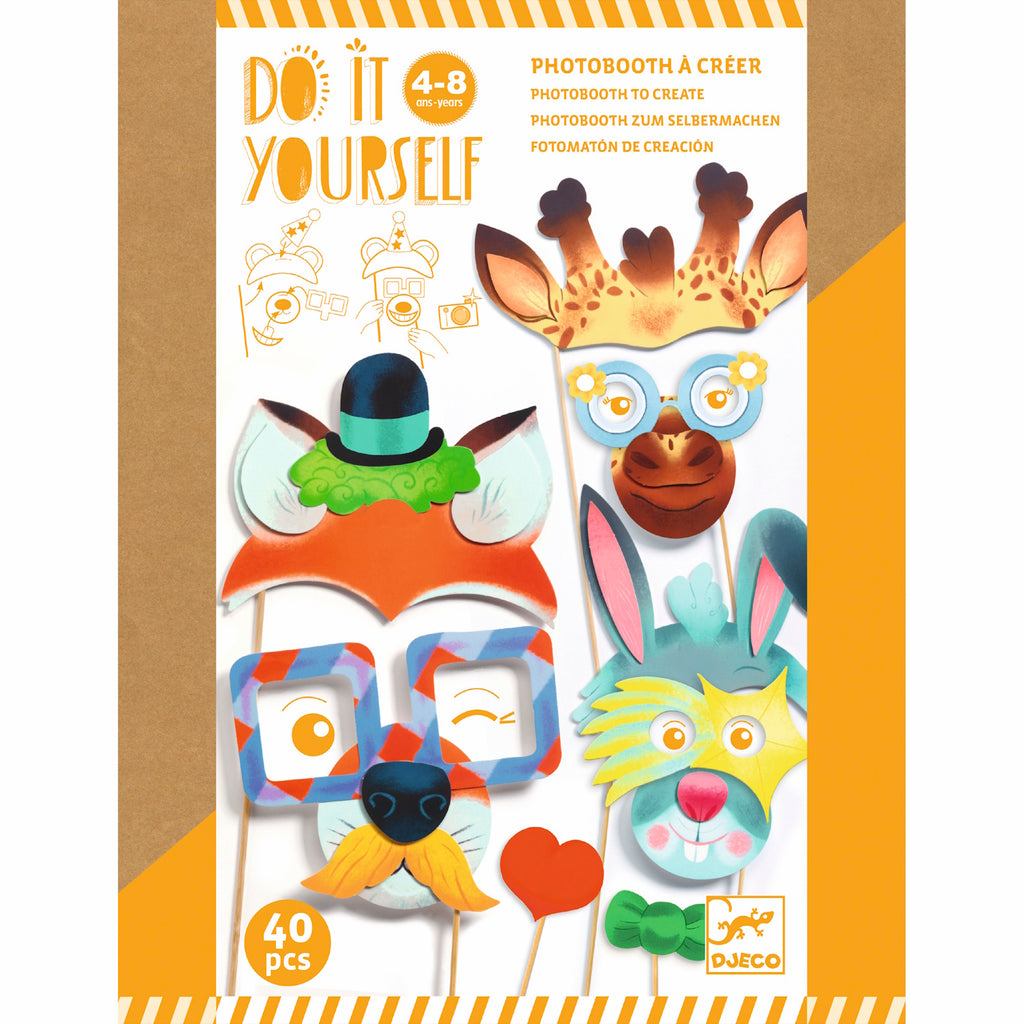 A kit featuring fun, customisable animal masks with colourful decorations for creative party activities or dress-up play.
