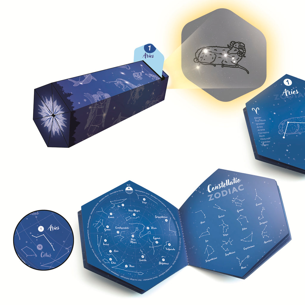 A DIY kit featuring materials for children to create glowing star maps and learn about constellations through hands-on crafting and discovery.