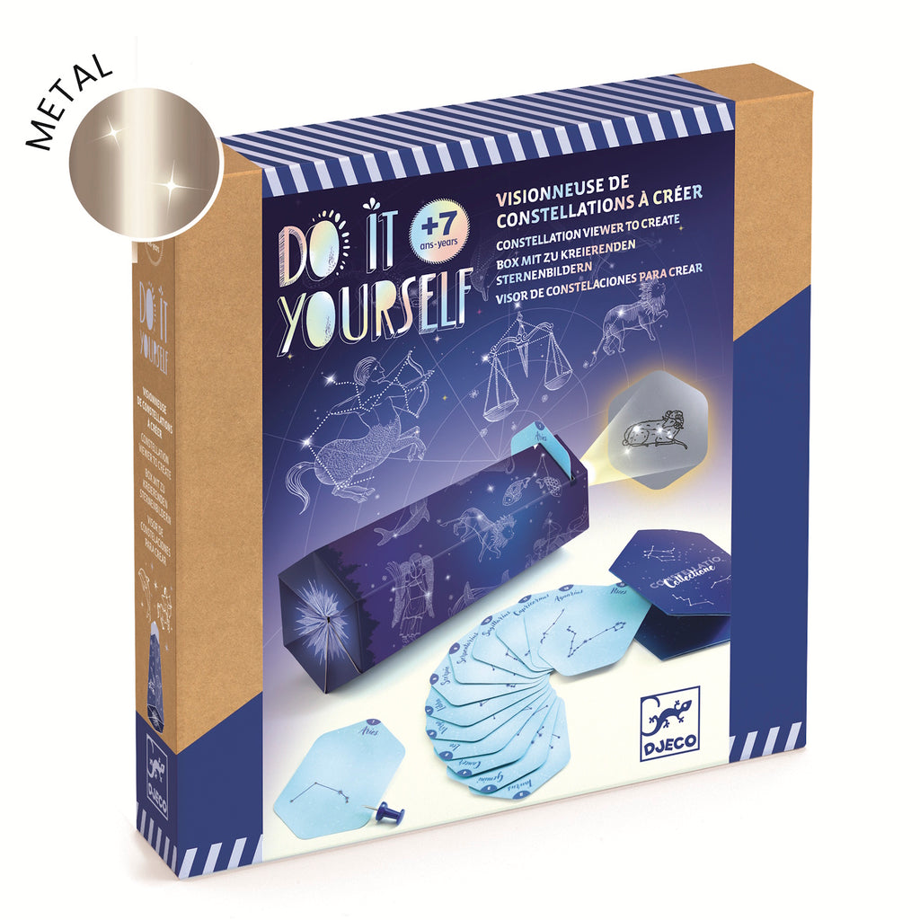 A DIY kit featuring materials for children to create glowing star maps and learn about constellations through hands-on crafting and discovery.