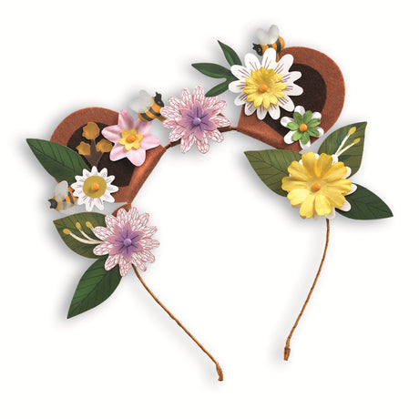 A DIY craft kit with colourful floral pieces for children to create and wear their own cheerful, nature-inspired headbands.