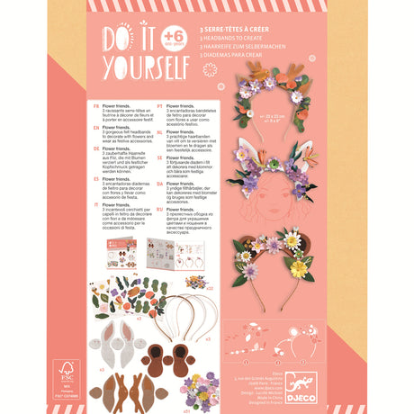 A DIY craft kit with colourful floral pieces for children to create and wear their own cheerful, nature-inspired headbands.
