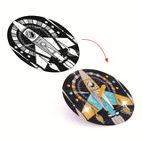 A DIY kit with colourful, cosmic-themed designs for kids to create mesmerizing spinning toys that showcase hypnotic patterns.