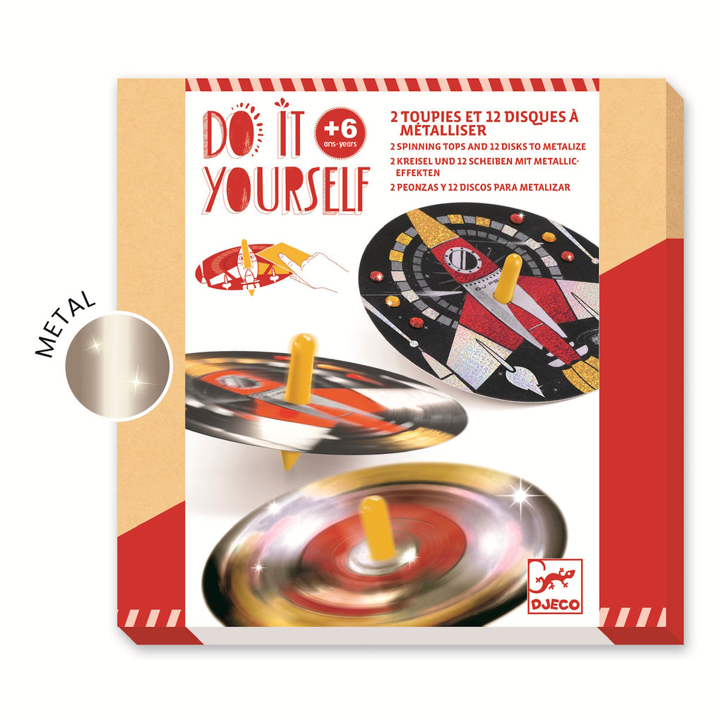 A DIY kit with colourful, cosmic-themed designs for kids to create mesmerizing spinning toys that showcase hypnotic patterns.