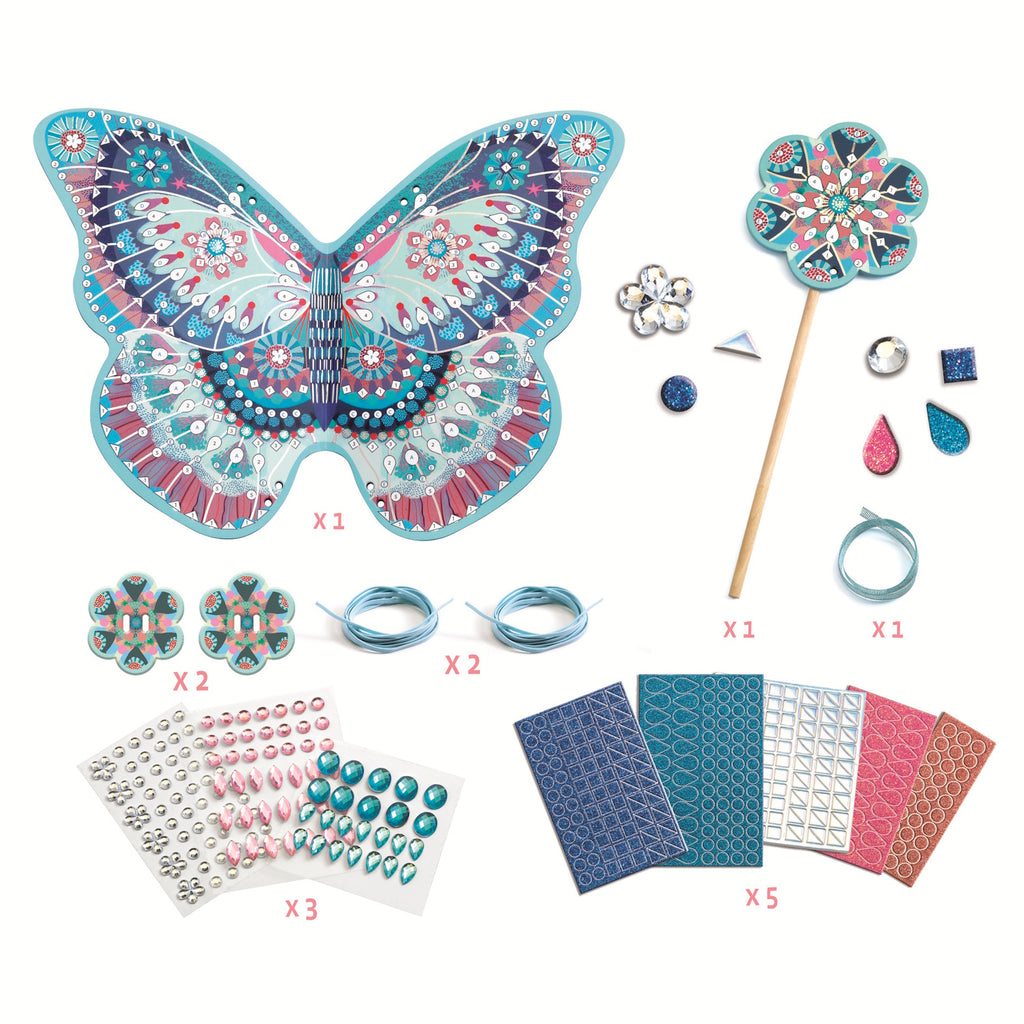 A DIY kit featuring whimsical materials for kids to decorate their own magical fairy wings and sparkling wands.