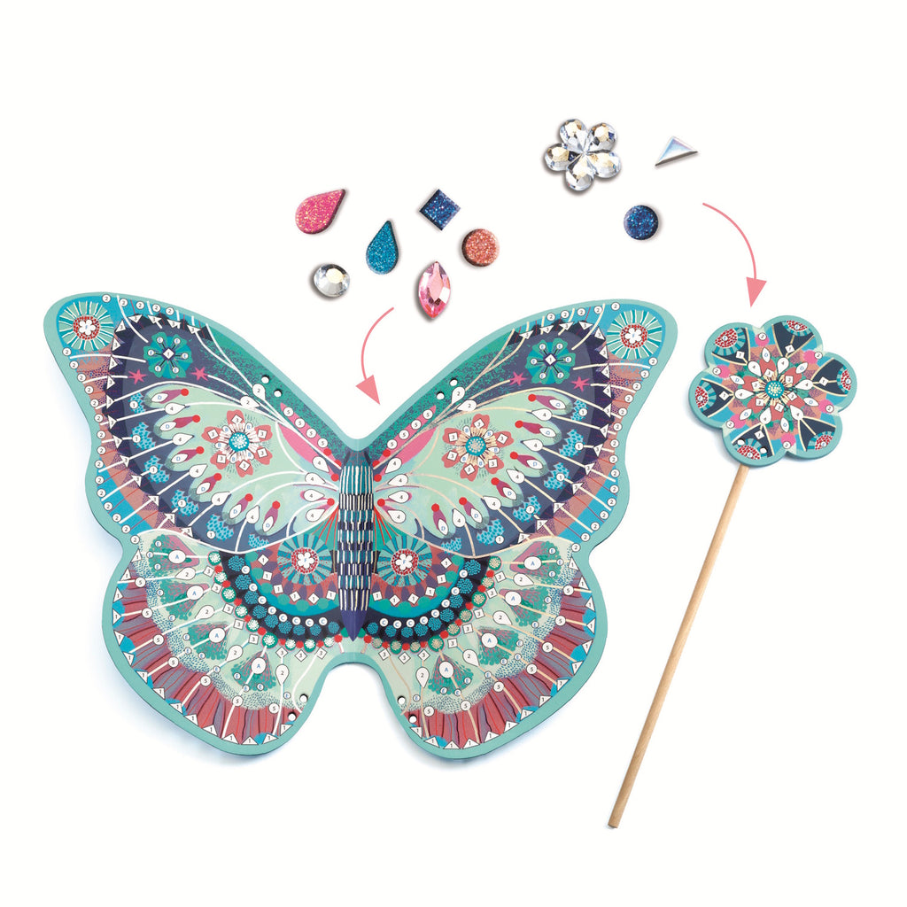 A DIY kit featuring whimsical materials for kids to decorate their own magical fairy wings and sparkling wands.