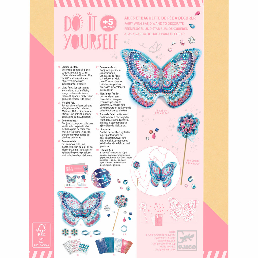 A DIY kit featuring whimsical materials for kids to decorate their own magical fairy wings and sparkling wands.