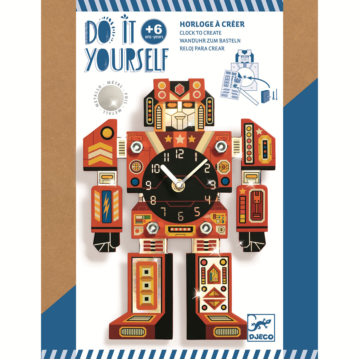 A DIY kit featuring colourful mosaic tiles and clock components for kids to build and decorate their own functional, artistic clock.
