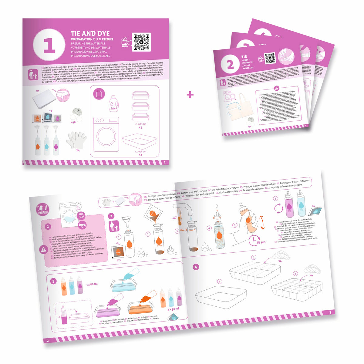 A DIY kit with a cotton tote bag and colourful dyes for kids to create their own vibrant, tie-dye accessory.