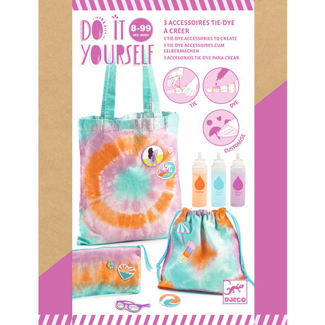 A DIY kit with a cotton tote bag and colourful dyes for kids to create their own vibrant, tie-dye accessory.