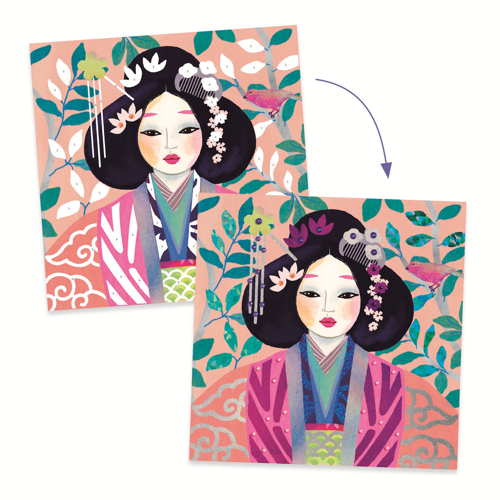 Four colorful illustrated portraits of women in traditional attire, featuring intricate patterns and vibrant accessories.