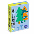 Box of "Misti' Loup" card game for ages 4-7. Features a playful wolf hiding behind green and orange trees on a blue background. Lively and fun.