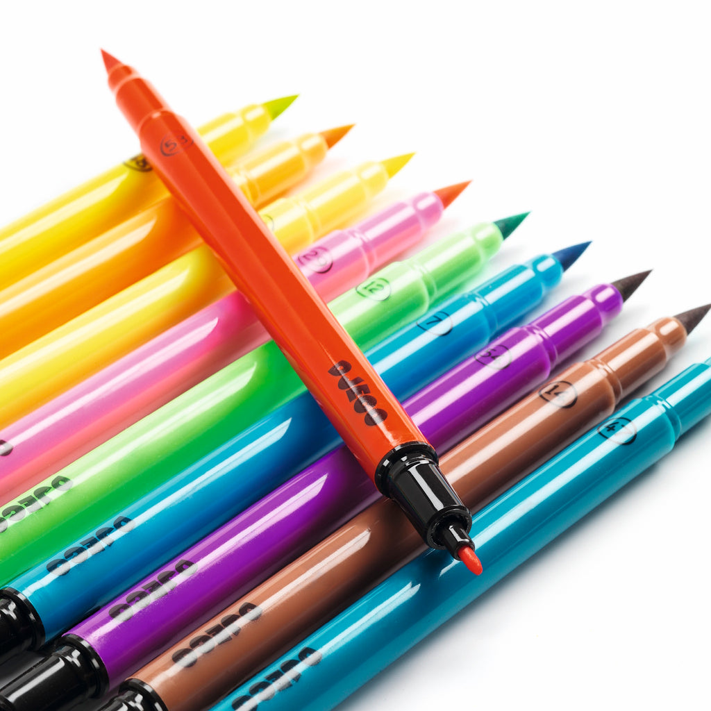 A set featuring ten vibrant, dual-tip felt pens with soft brush tips, perfect for bold and creative colouring.