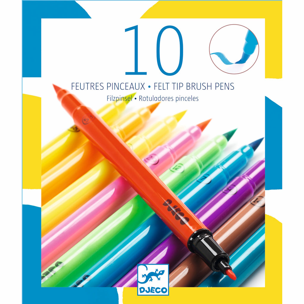 A set featuring ten vibrant, dual-tip felt pens with soft brush tips, perfect for bold and creative colouring.