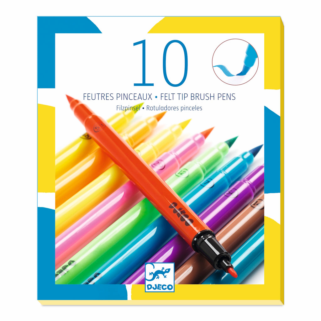 A set featuring ten vibrant, dual-tip felt pens with soft brush tips, perfect for bold and creative colouring.