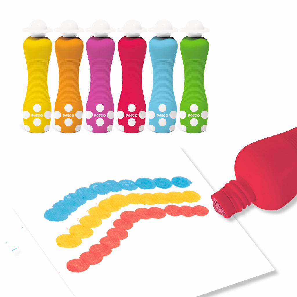 A set featuring chunky markers with soft foam tips, designed for little hands to create bold dots and shapes in vibrant colours.
